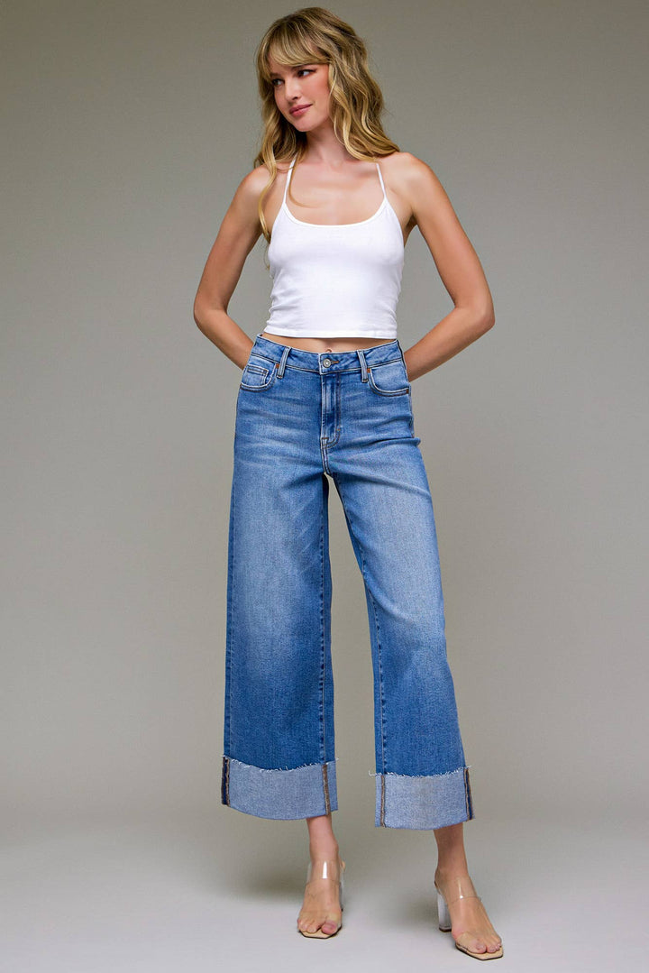 Hidden Jeans - Stretch Cuffed High Rise Wide leg Medium Wash 2