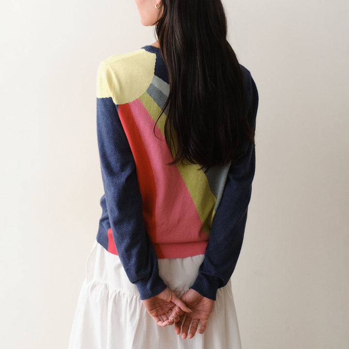Marine Layer Icon sweater Sunbeam back view striped cotton knit
