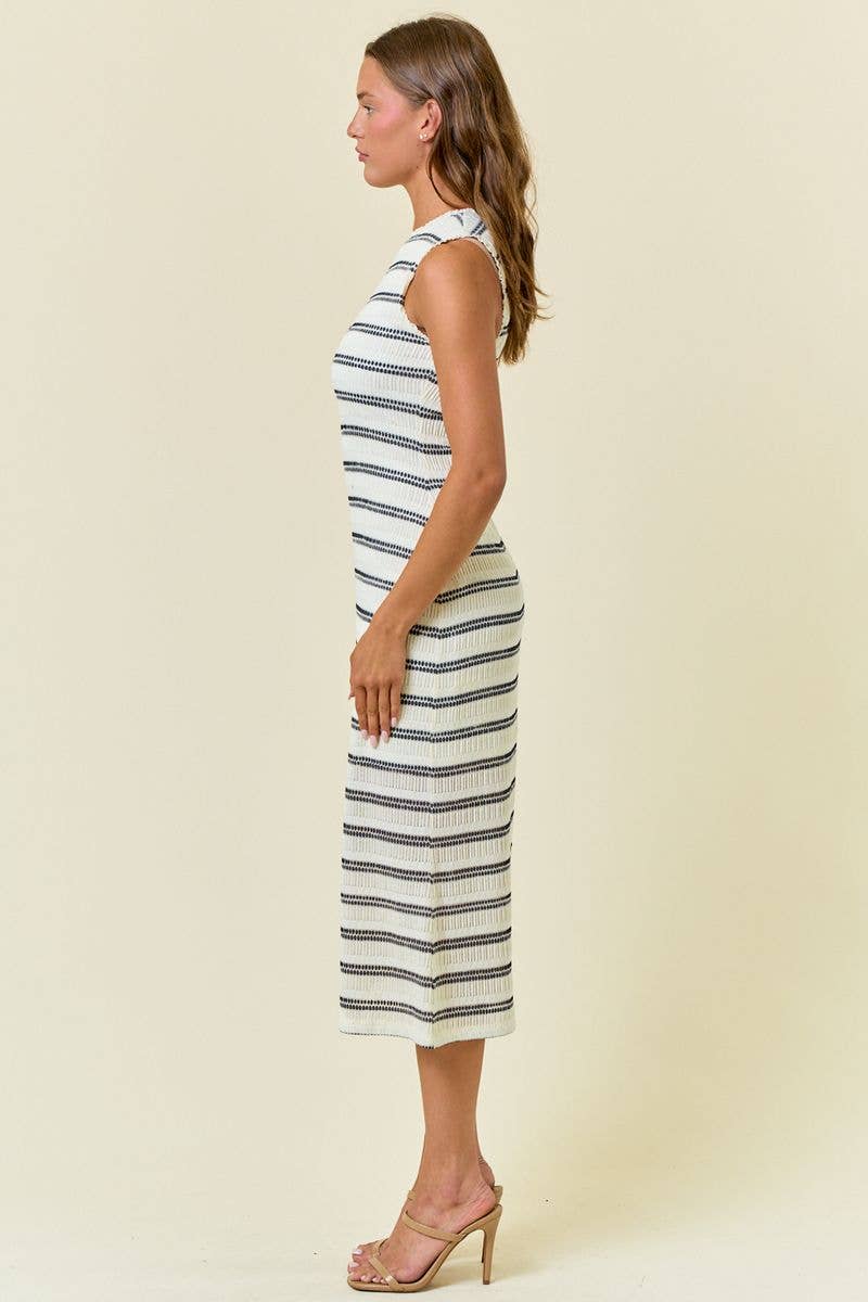 Stripe Stretch Lace Mock Neck Midi Dress4