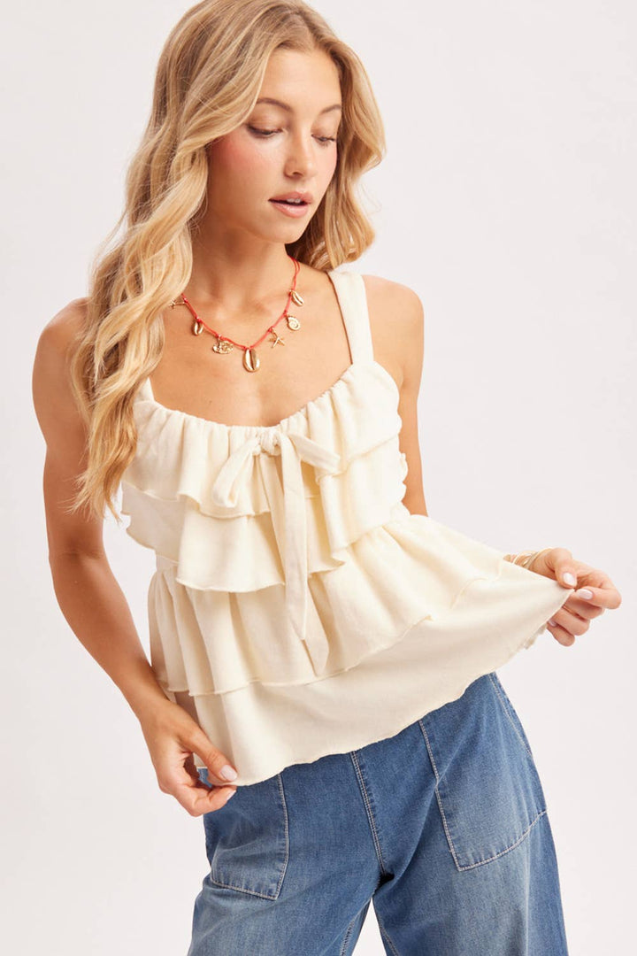 Bluivy Ruffle Tiered Camisole Top Ecru 1