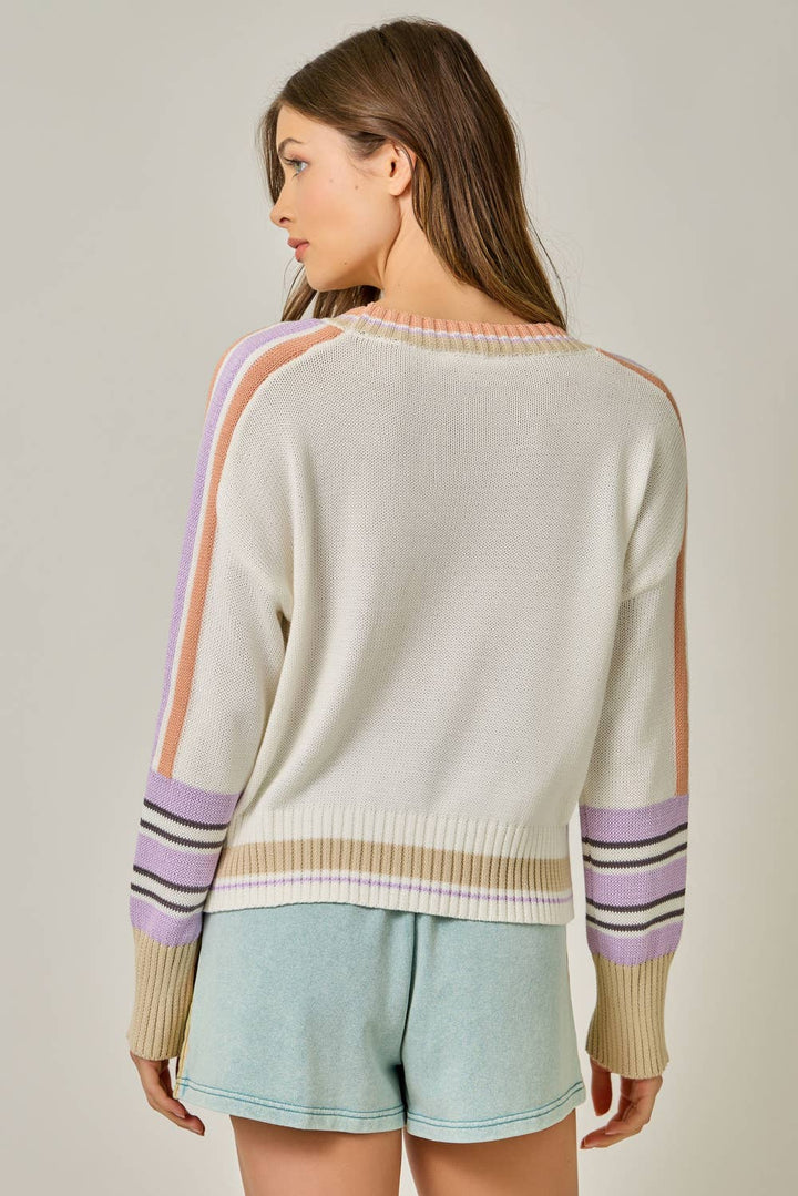 Mystree - Color Block Pullover Sweater Off White Mix back