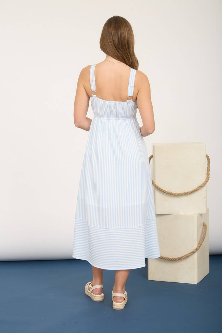 Blu Pepper - Light Blue Striped Sweetheart Midi Dress 1