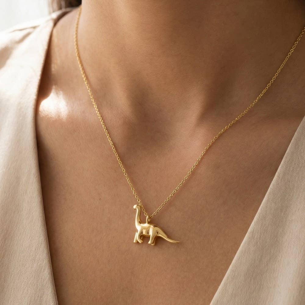 Fame Accessories - Gold Dipped Brachiosaurus Dinosaur Pendant Necklace