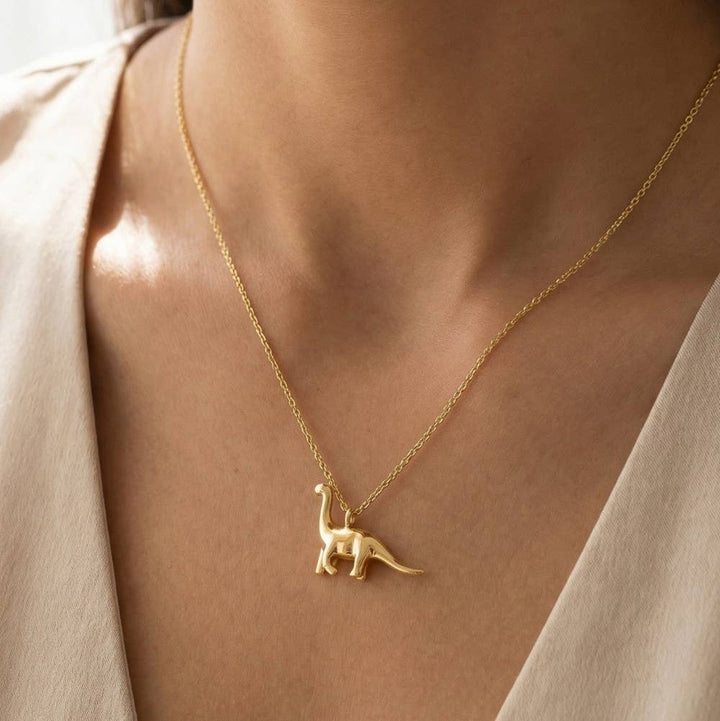 Fame Accessories - Gold Dipped Brachiosaurus Dinosaur Pendant Necklace