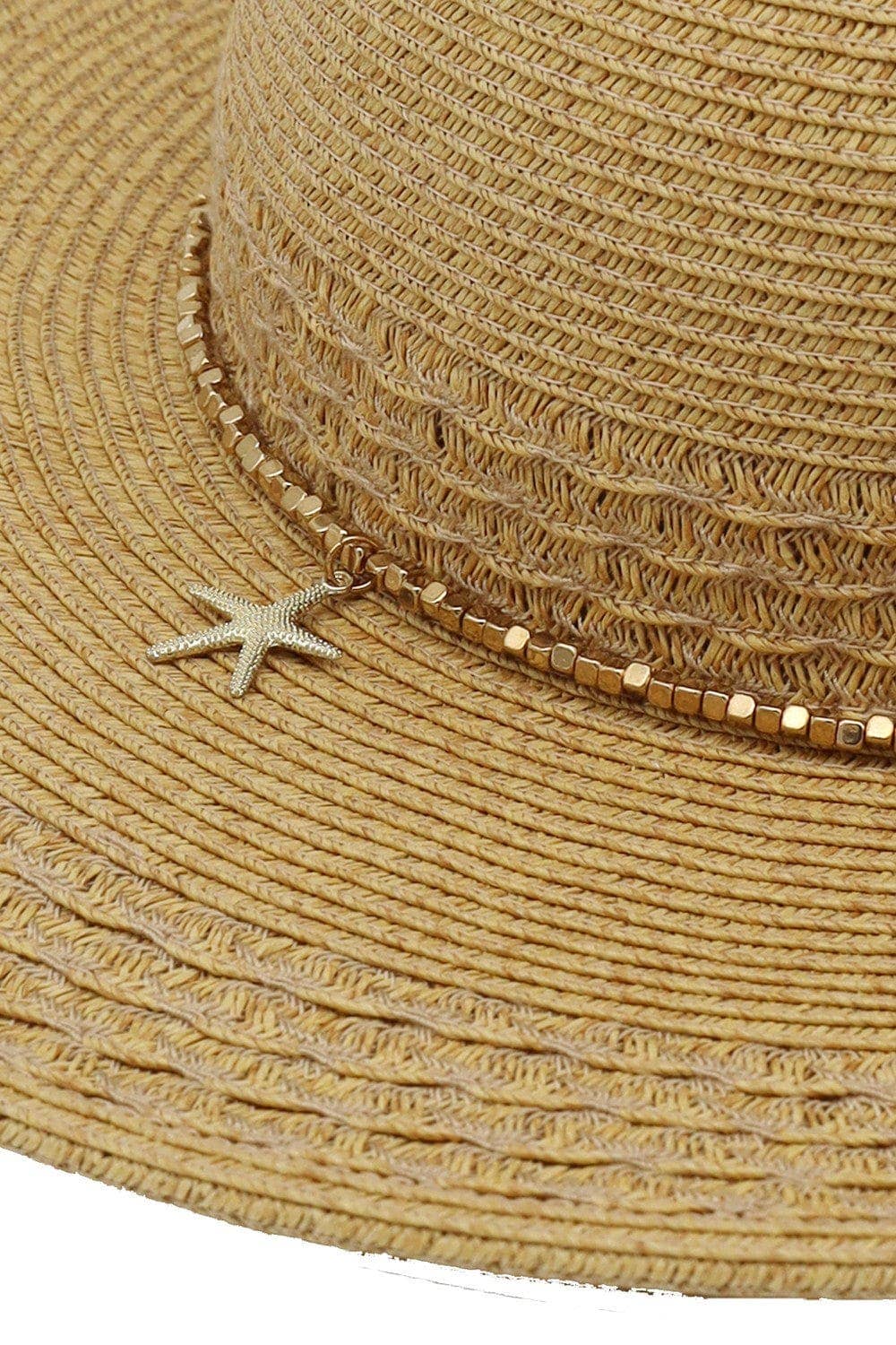 MiMi Wholesale - Wide Brim Straw Hat With Starfish Sequin Charm Band