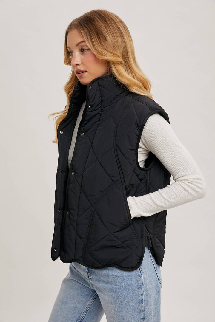 Bluivy Button-Down Quilted Puffer Vest with Pockets in Black 4