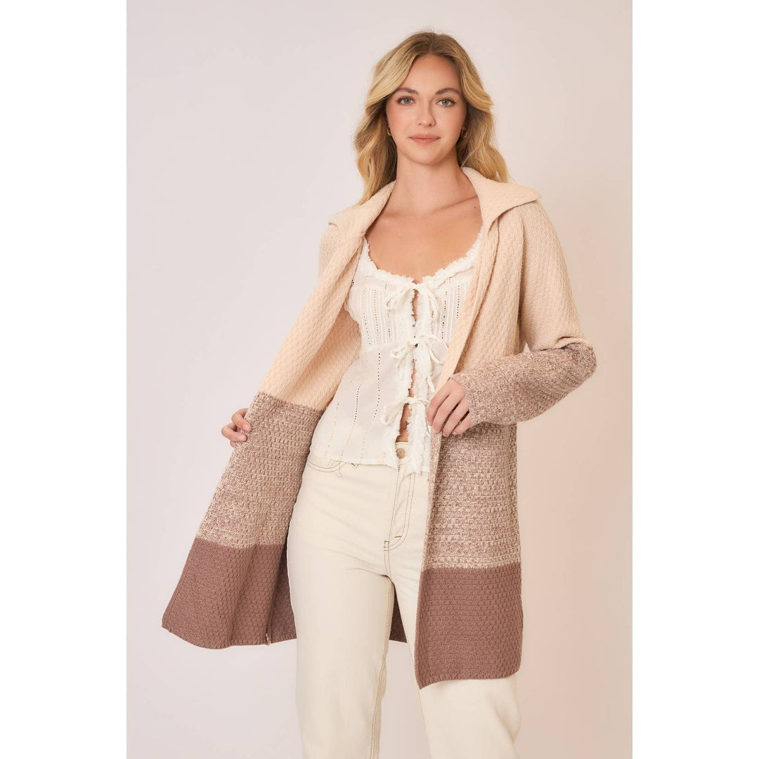 Waffle Knit Color Block Wide Collar Cardigan5