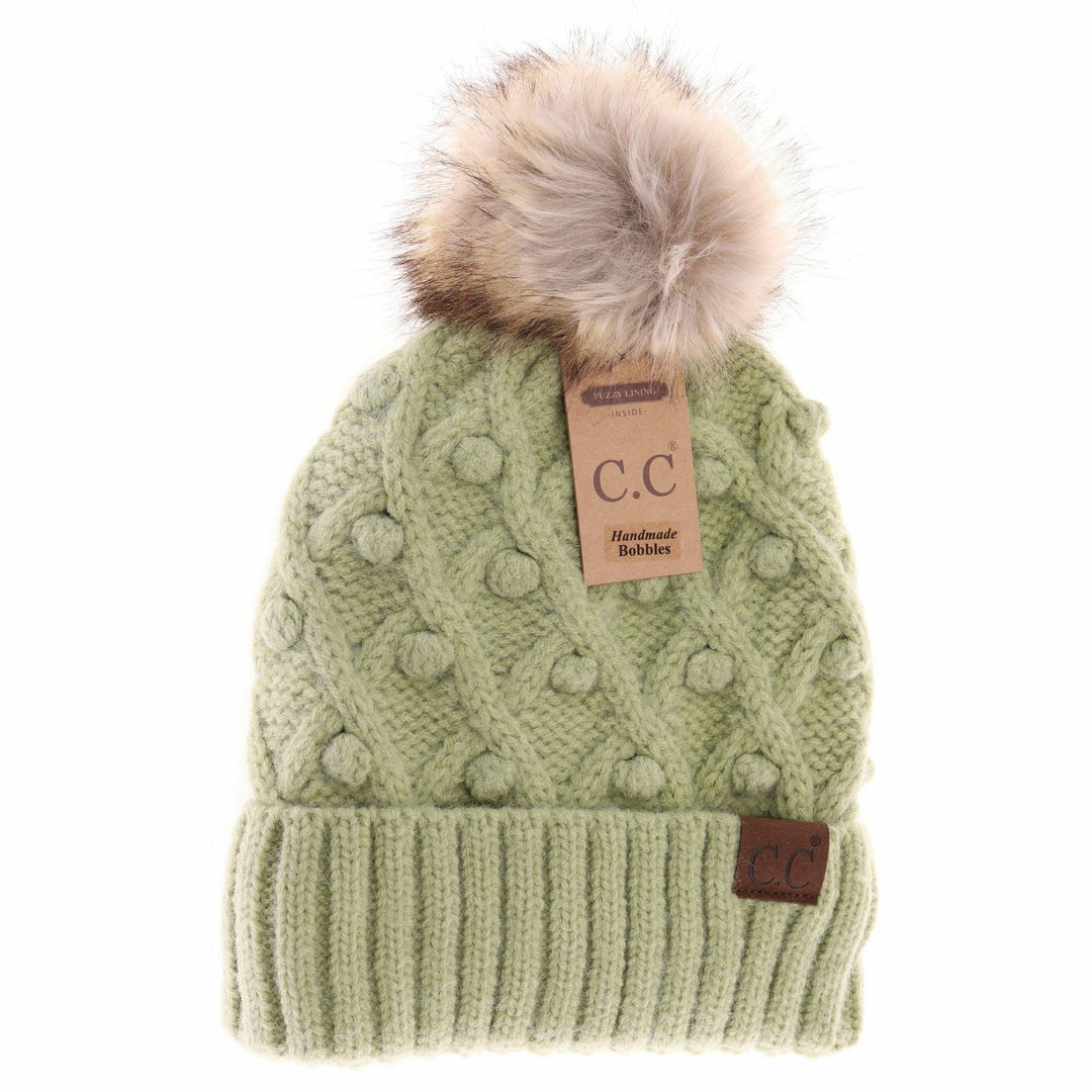 Bobble Knit Fur Pom C.C Beanie Hat3836