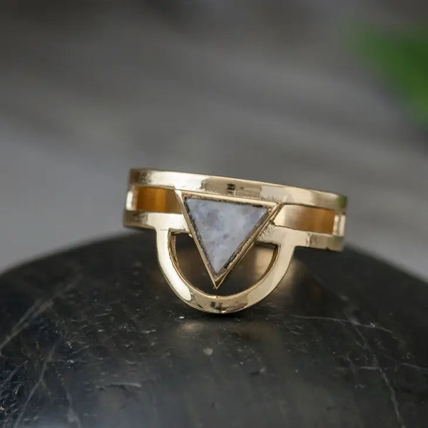 Brass Moonstone Trikona Ring