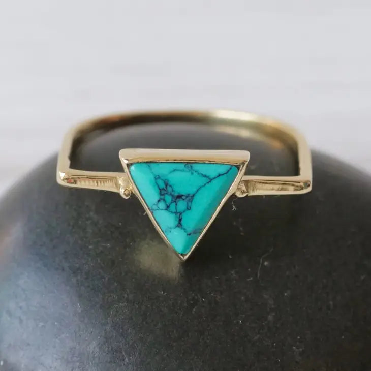 Brass Ring with Triangle Turquoise Stone