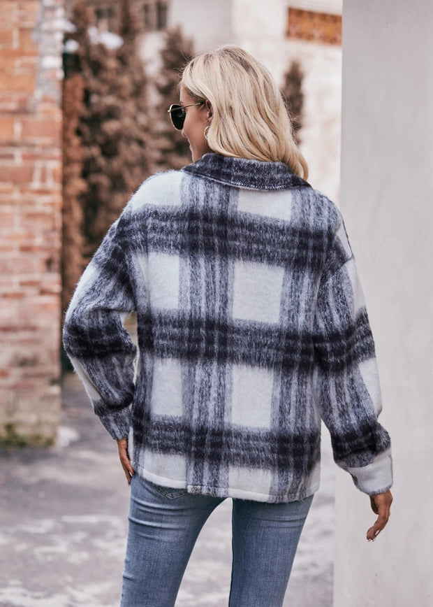 Fuzzy Plaid Button Down Shacket