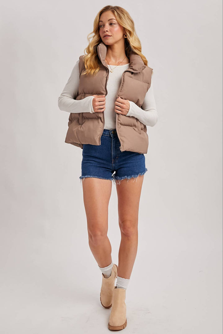 Zipper Puffer Vest mushroom9