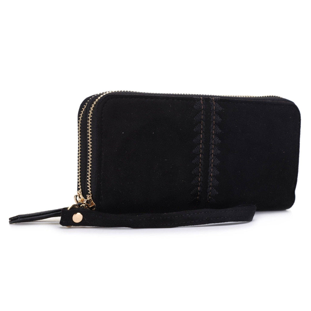 Sherrie Suede Double Zipper Wallet black