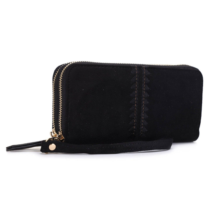 Sherrie Suede Double Zipper Wallet black