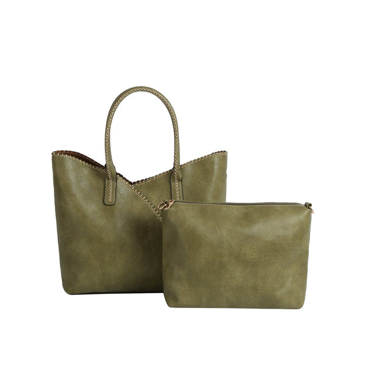 Stitch Trim Detail Shoulder/Tote Set Bag