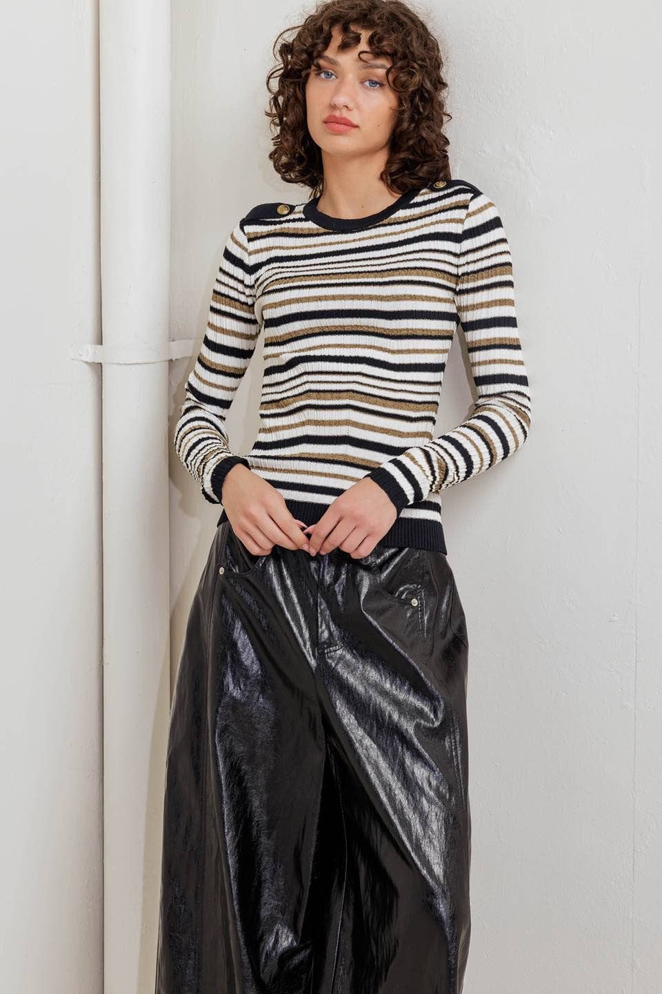 Sweater Knit Top BlkGold4