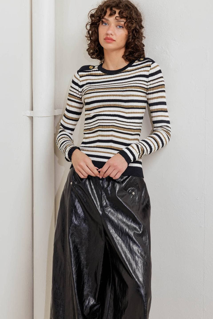 Sweater Knit Top BlkGold4