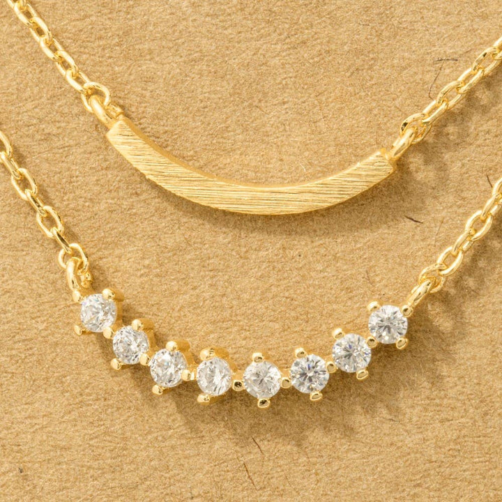 Layered Rhinestone Curved Bar Necklace