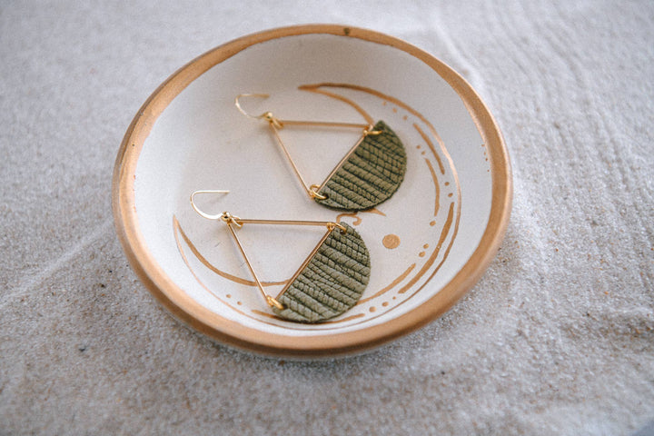 Triangle and Half Moon Leather Earrings