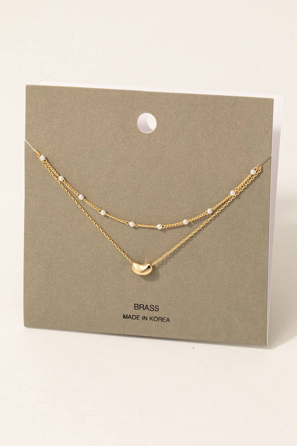 Fame Accessories - Bean Pendant Layered Pearl Beaded Chain Necklace