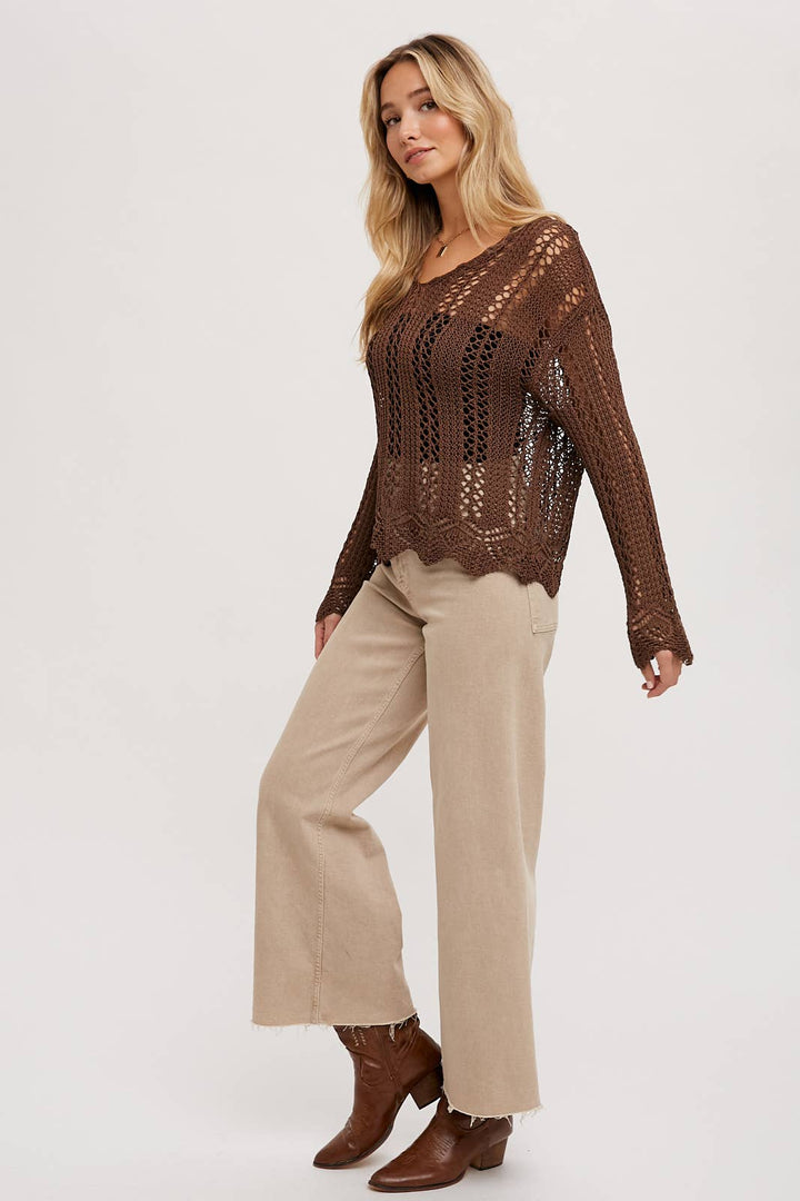 Open Knit V-Neck Pullover chocolate7