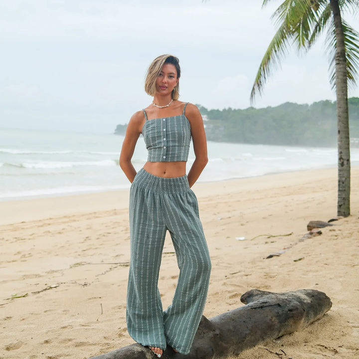 Lotus and Luna - Sage Sailor Stripe Wide Leg Pants 1