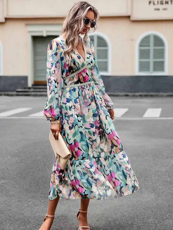 Floral Print Lace Midi Dress