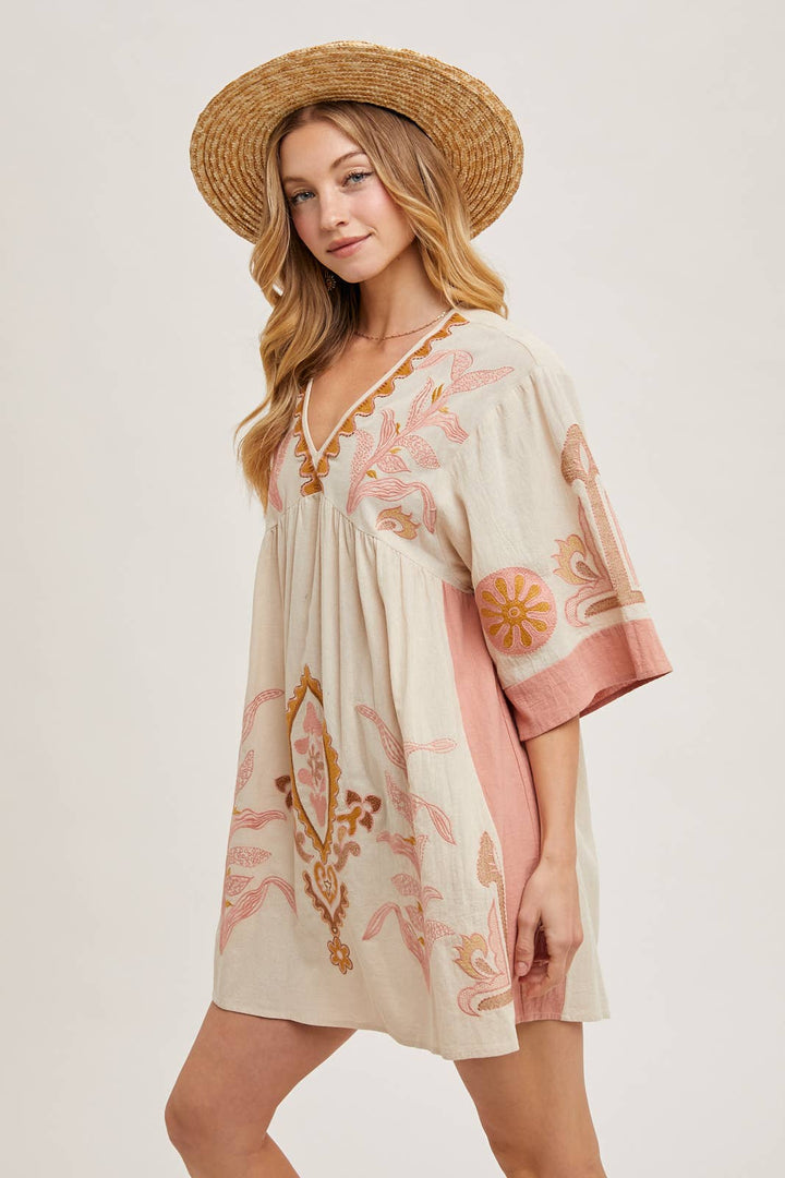 Bluivy Boho Embroidered Babydoll Dress - Sage