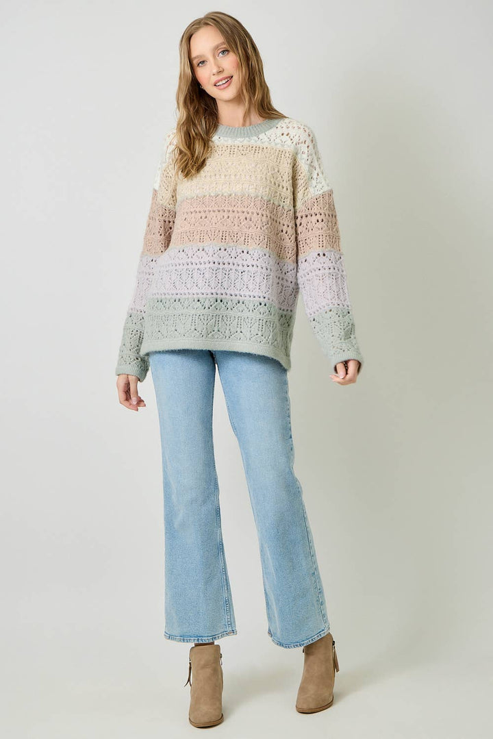 Mystree Color-Block Pointelle Sweater - Ivory Oatmeal 7