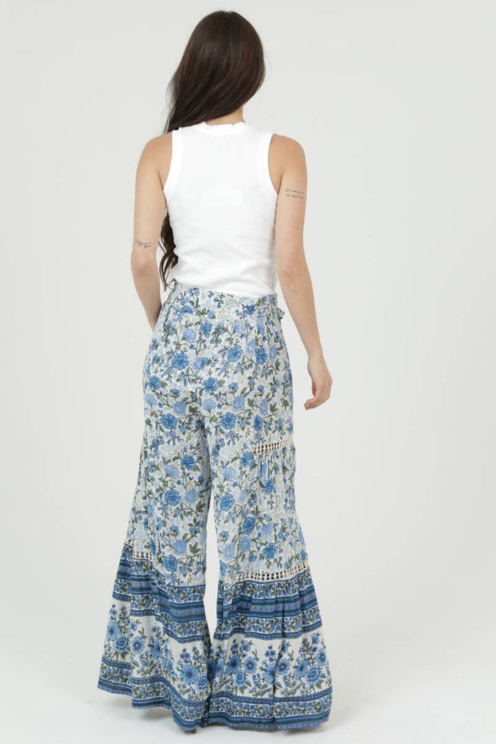 Angie Printed Wide Leg Pants  in Ivory-Periwinkle back