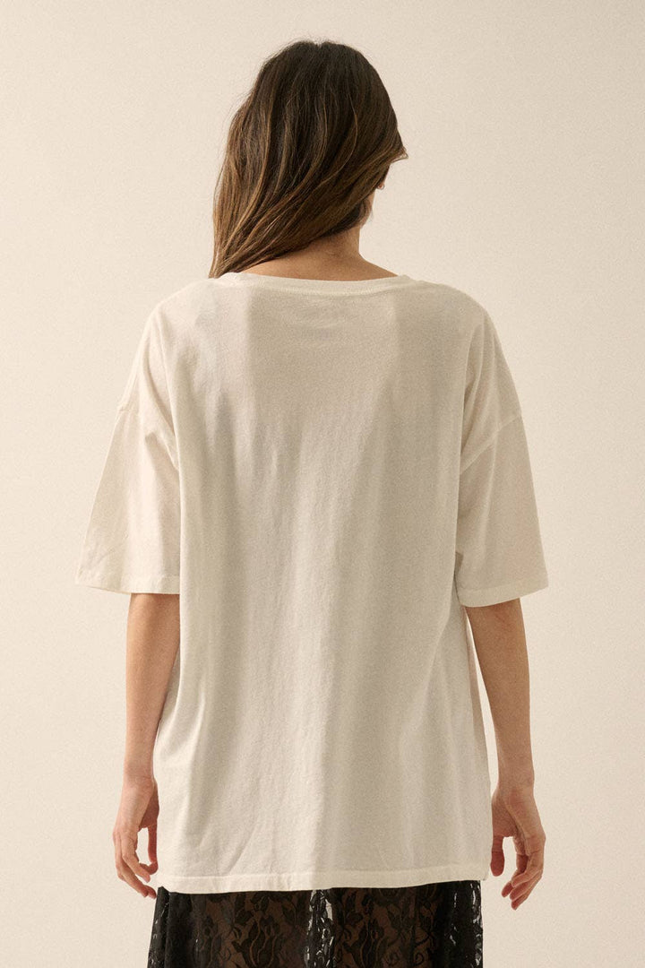 Promesa USA - Three Fishes Garment-Washed Oversize Graphic Tee in Ivory 6