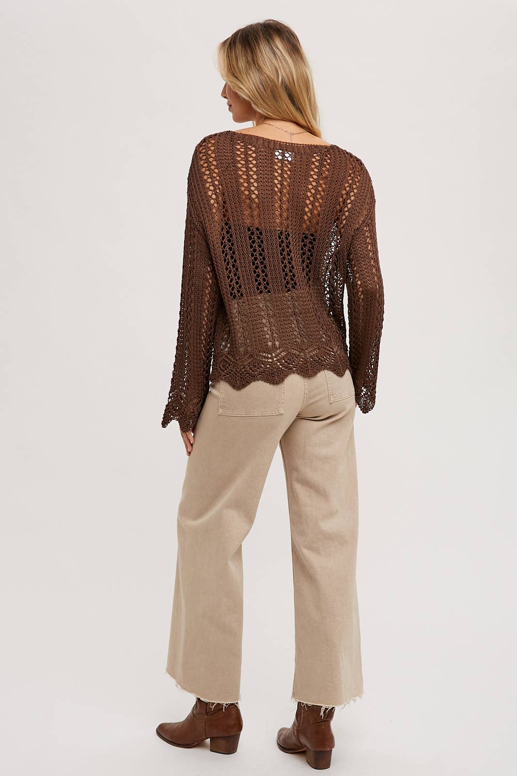 Open Knit V-Neck Pullover chocolate8