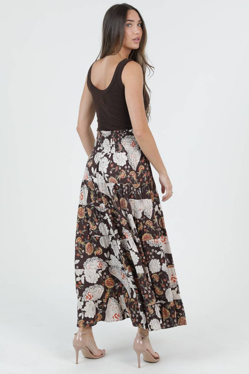 Angie Tiered Maxi Skirt with Smocked Waistband in Espresso back
