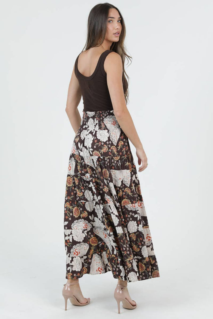 Angie Tiered Maxi Skirt with Smocked Waistband in Espresso back