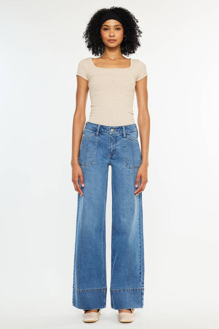Kan Can USA Mid Rise Wide Leg Jeans in Medium Dark Wash 4
