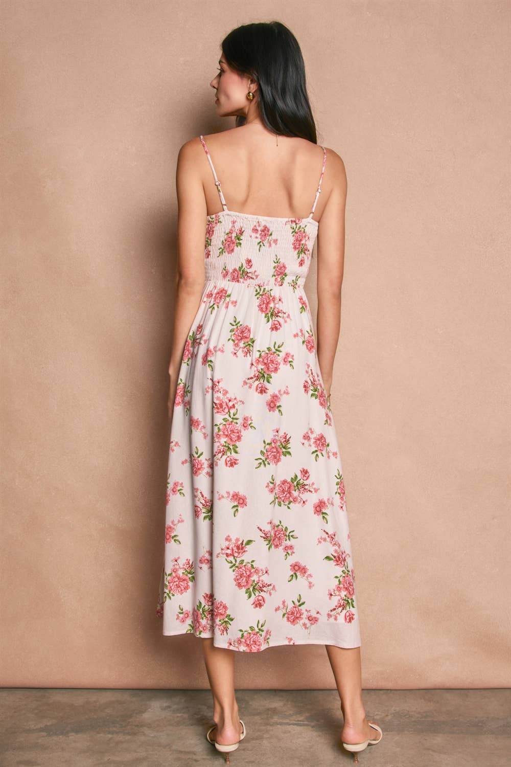 Dress Forum - Floral Sweetheart Corset Midi Dress in Pink back