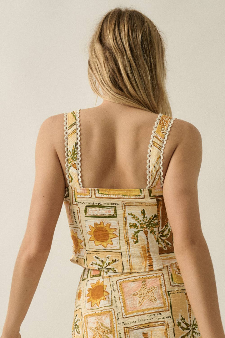 Promesa USA - Tropical-Print Cropped Tank Top in Butter back