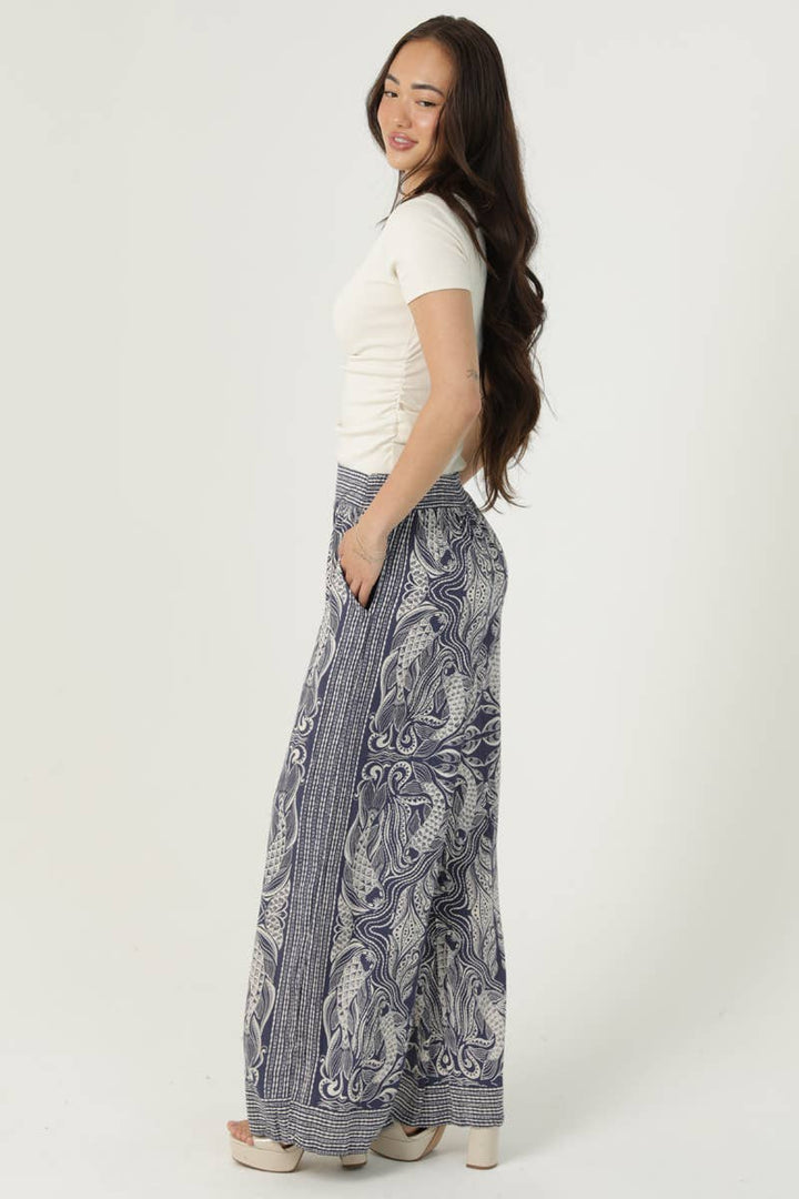 Angie Fish Print Wide Leg Pants in Navy side