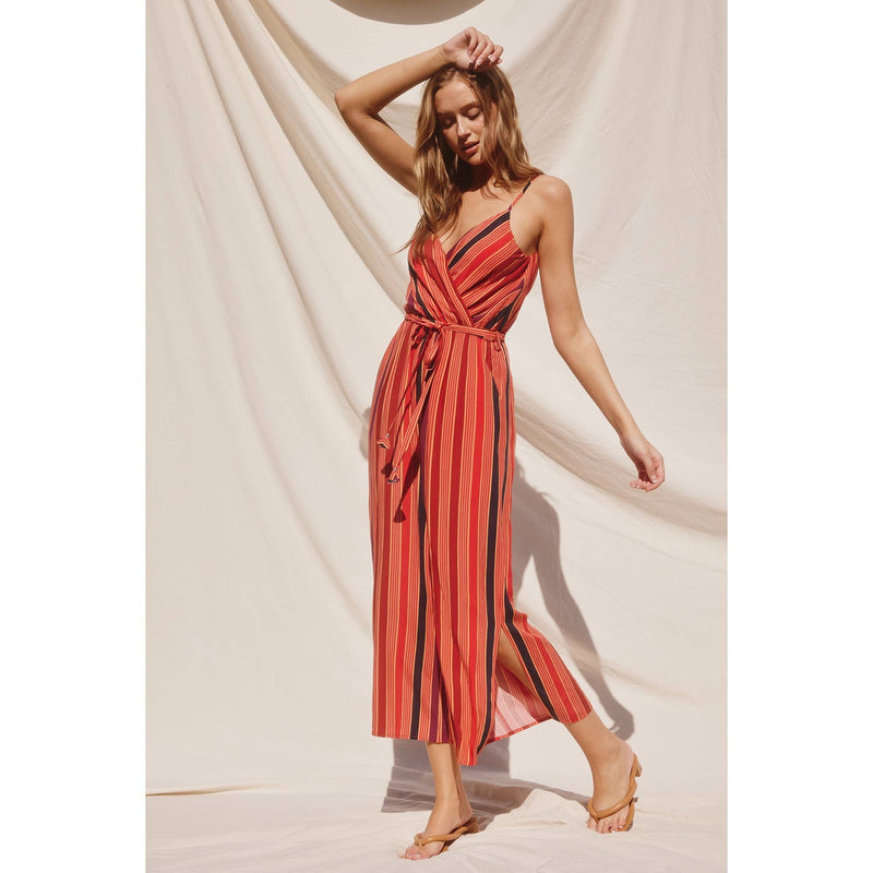 Striped Surplice Jumpsuit