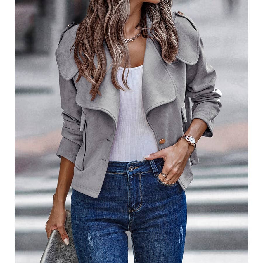 Button Front Open Pockets Jacket