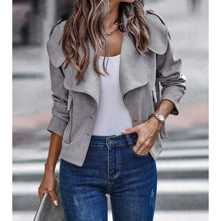 Button Front Open Pockets Jacket