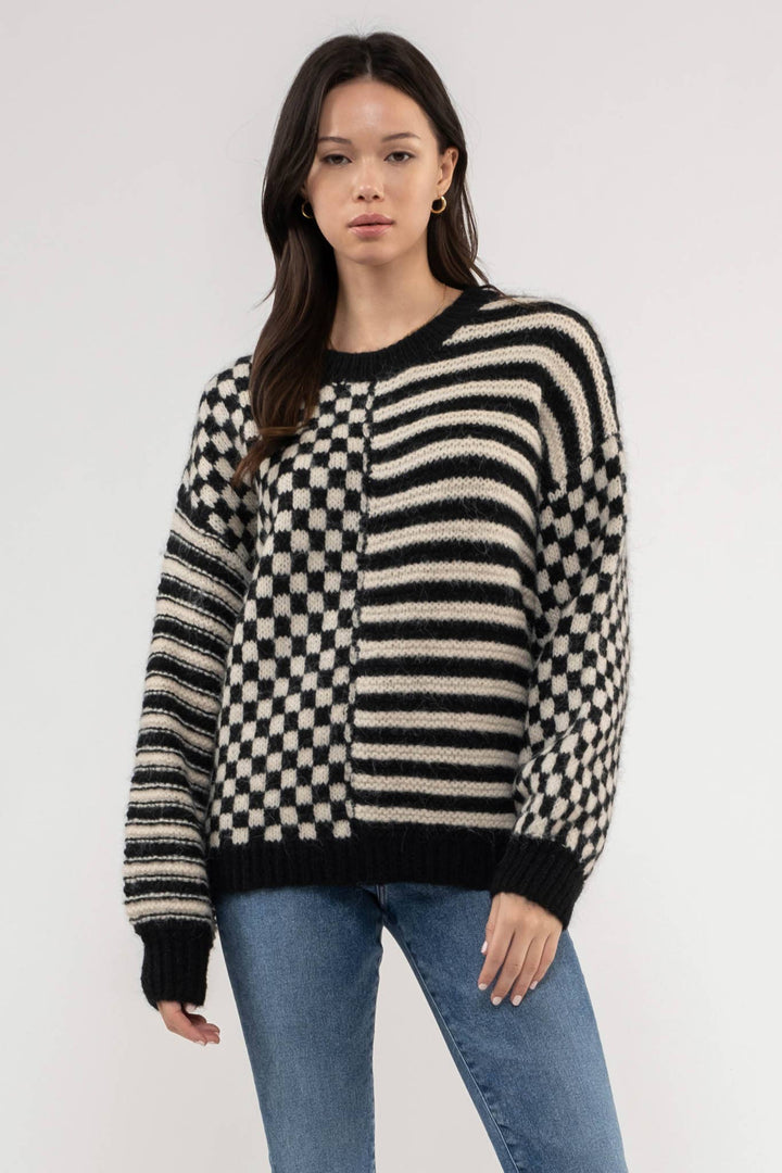 Blu Pepper Stripe Checkered Sweater