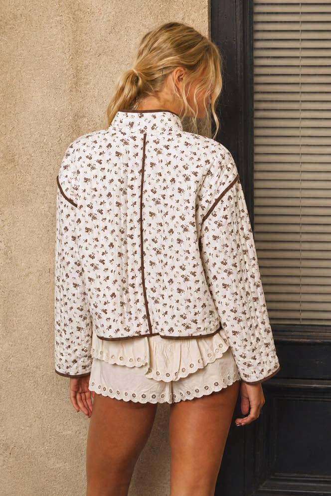 Blu Pepper - Cream Floral Cropped Quilted Jacket 1