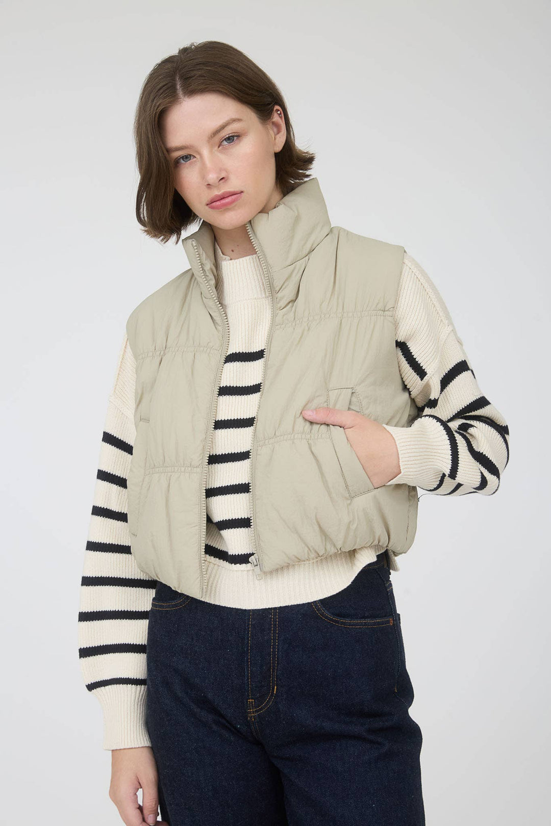 Blu Pepper - Collared Zip Up Puffer Vest Cement 5