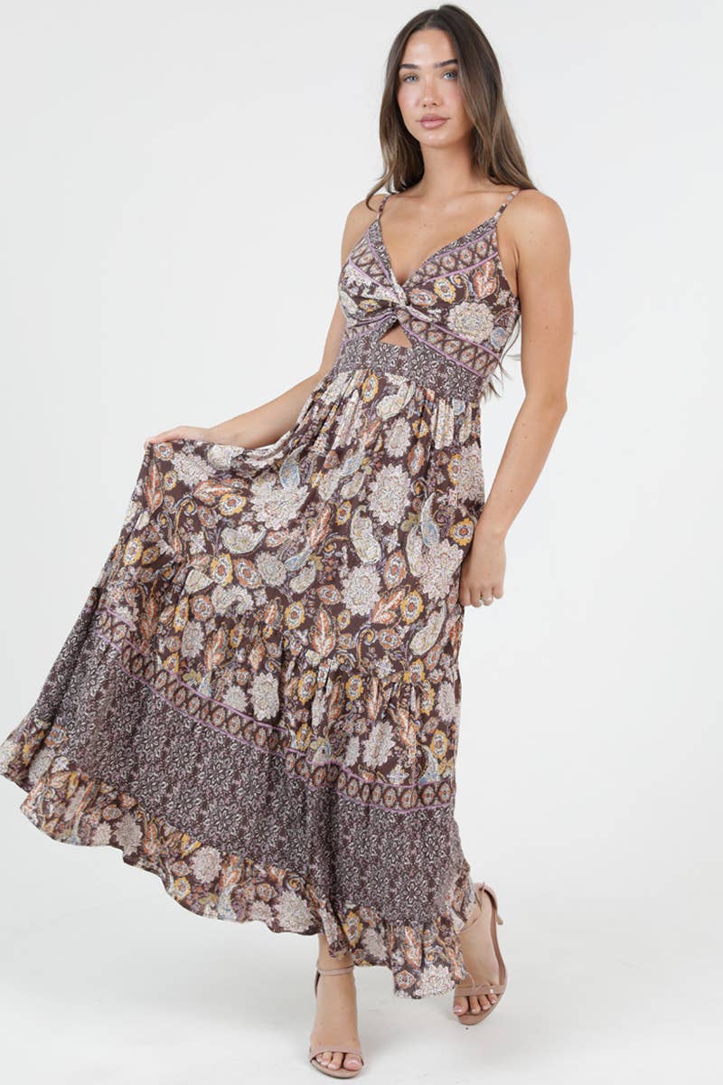 Angie Twist Front Cut-Out Maxi Dress Chocolate