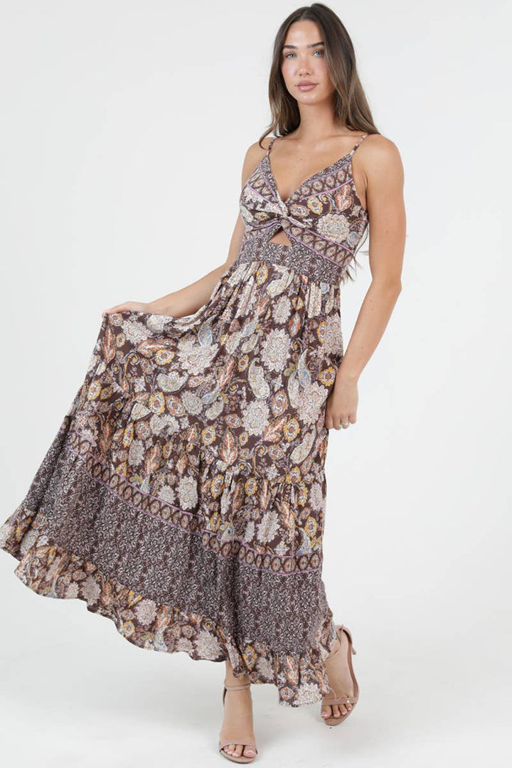 Angie Twist Front Cut-Out Maxi Dress Chocolate
