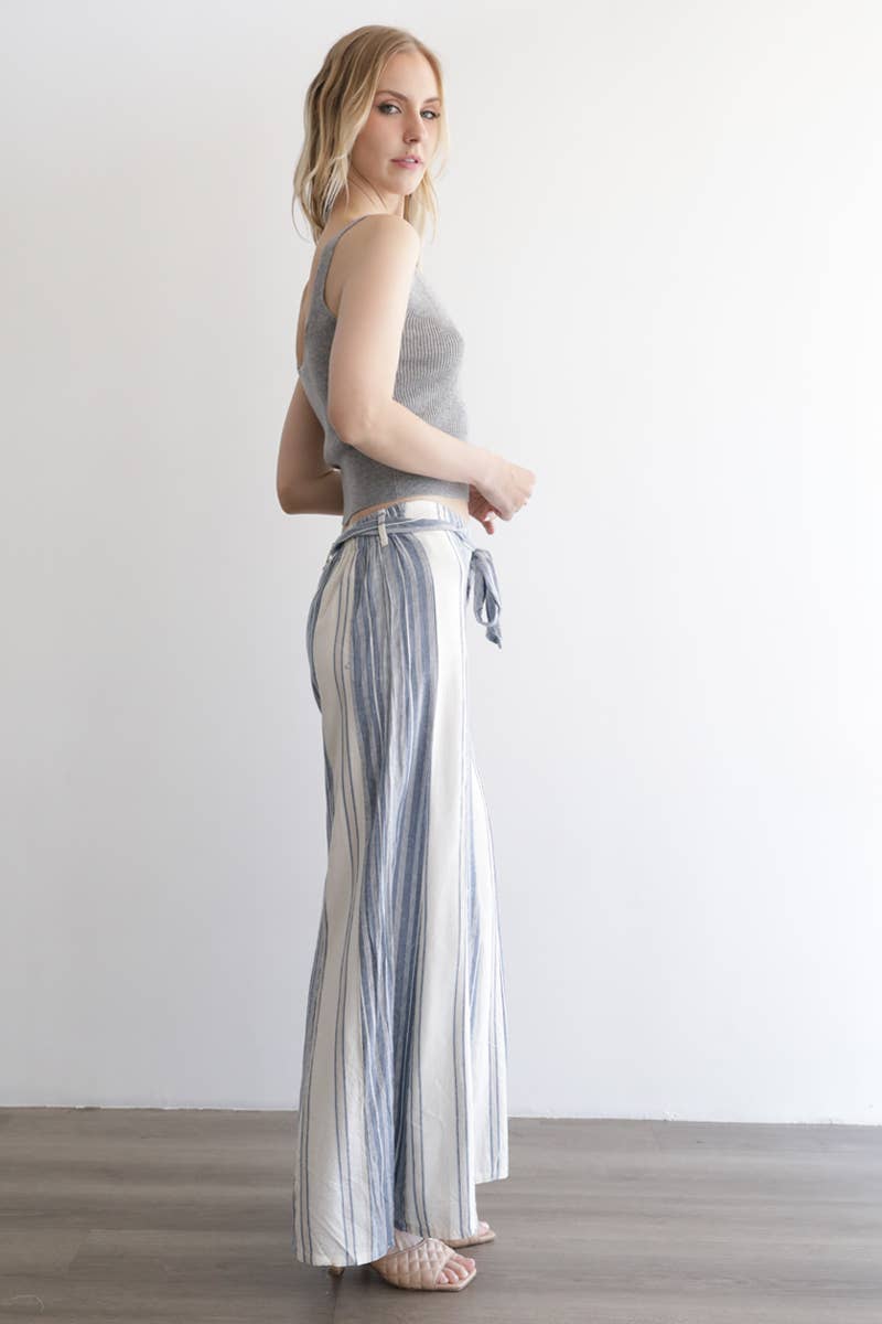 Angie Mixed Stripes Flare Leg Tie Waist Pants