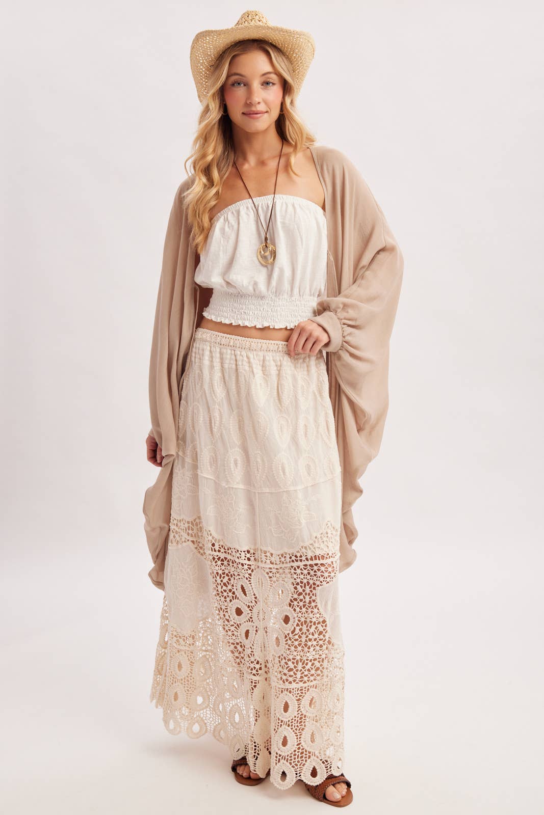 Bluivy Boho Crochet Maxi Skirt - Natural