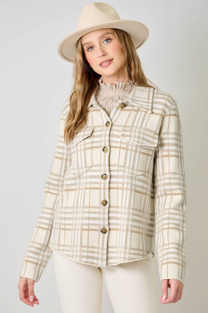 Mystree Check Pattern Sweater Jacket in Oatmeal Mix 1