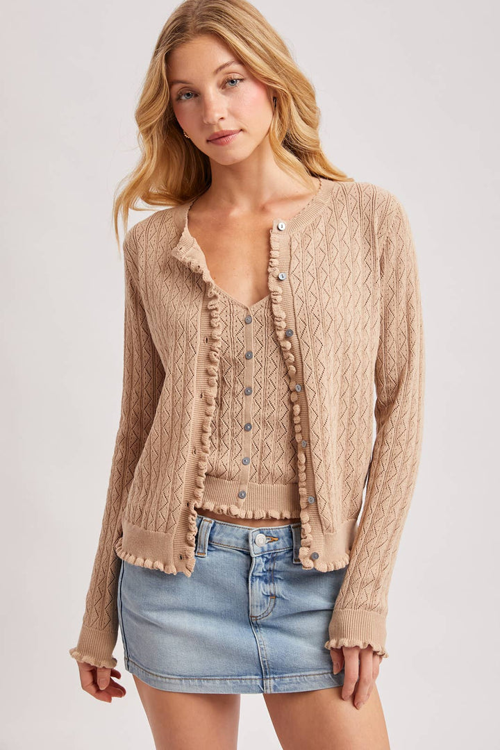 Bluivy Pointelle Knit Ruffled Hem Cami - Natural